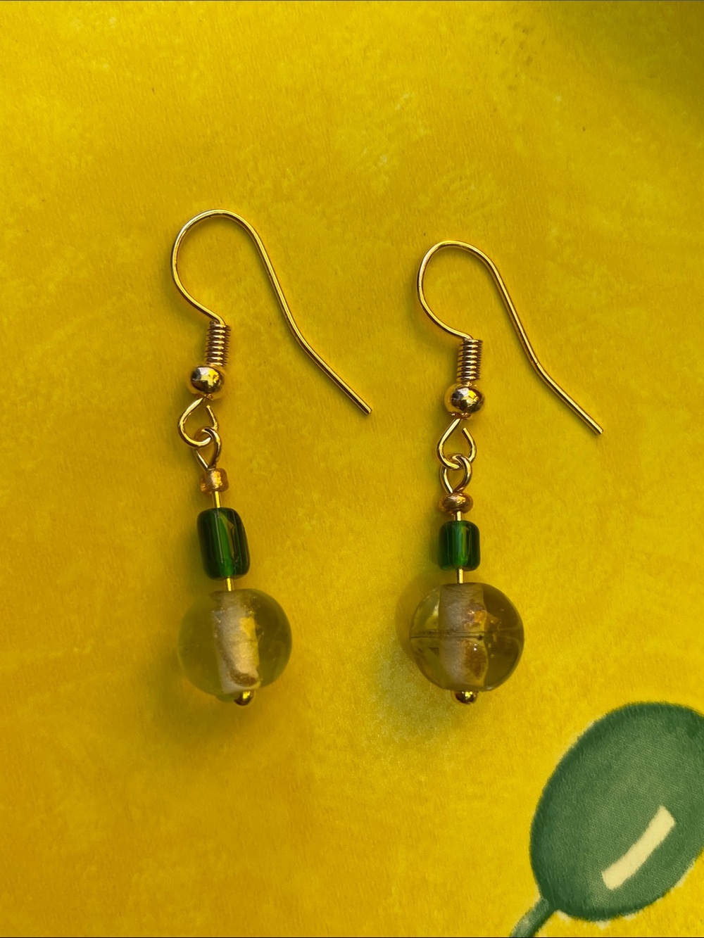 Good Vibes Only Gold Tone Green Bead Drop Earrings -